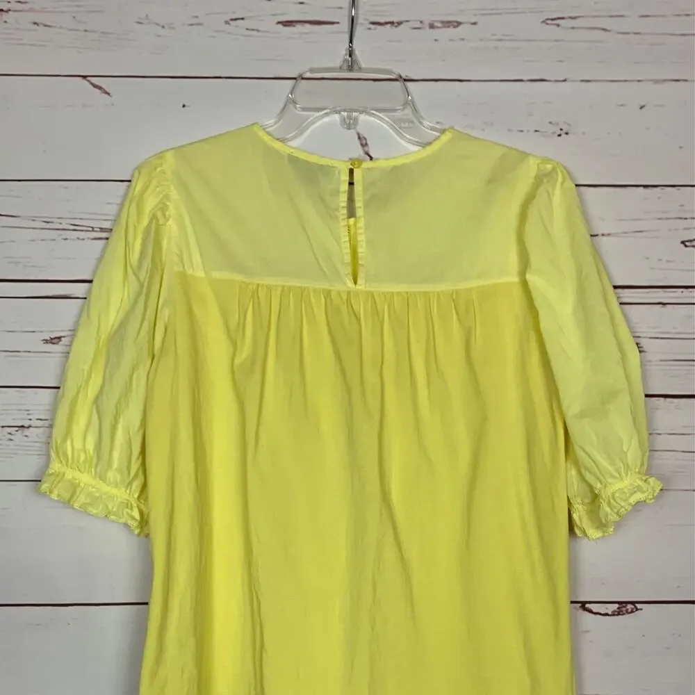 J. Crew Women's M Medium Yellow Lace Puff Short Sleeve Preppy Cotton Top Blouse